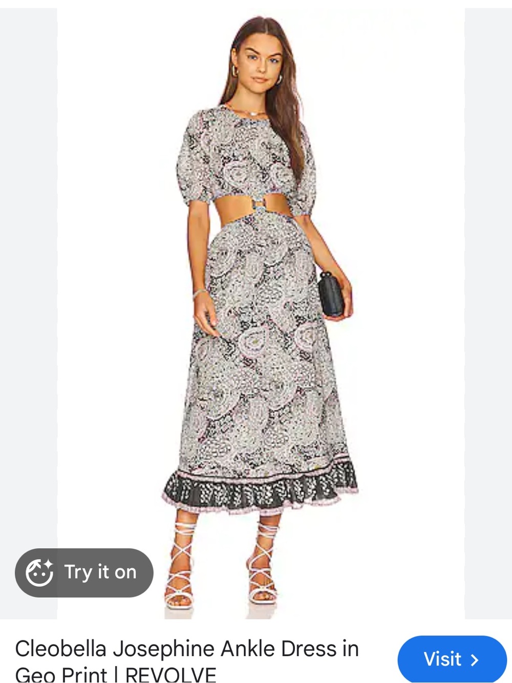 Cleobella Geo Print Midi Dress in Black and White with Pink Accents